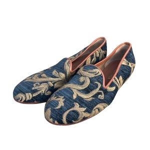 Ramon Tenza Taylor Smoking Loafer Leather Trim with Velvet Embroidery EUC Size 7